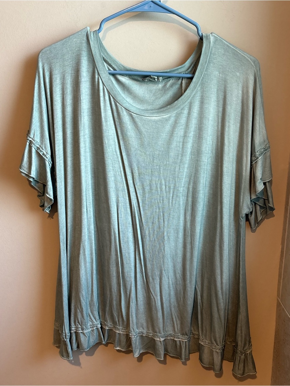 POL Deep Teal Ruffle Sleeve Short-Sleeve Top
